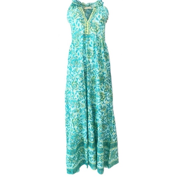 Lola Australia Sapphire Cotton Maxi, Paisley Turquoise Size Small - Picture 1 of 9